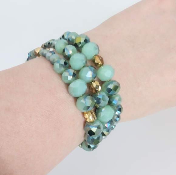 Endless Jewelry Creations Jewelry - Green And Gold Beaded Wrap Bracelet